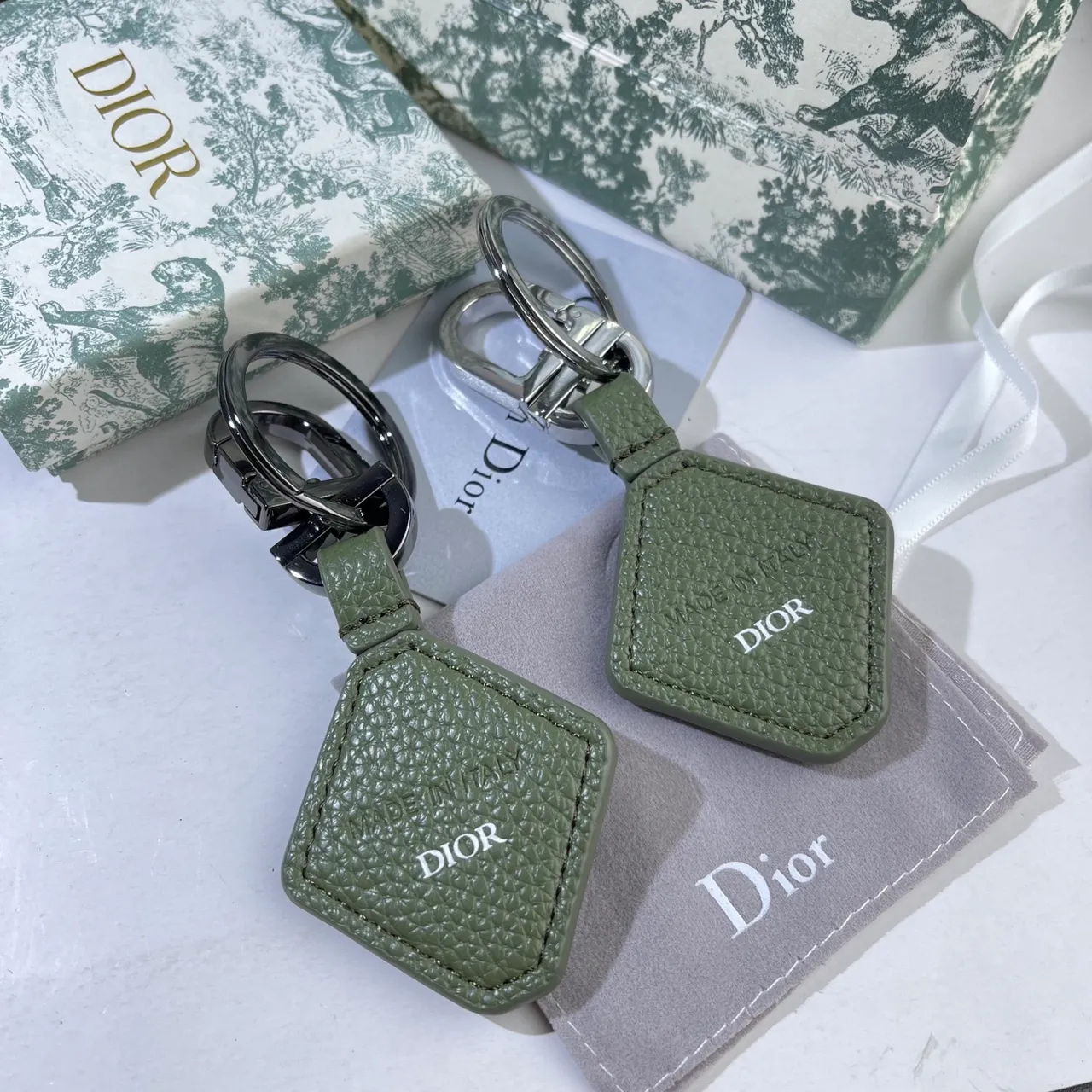 Dior Black Gray Leather Keychain Geometric D Motif Phone Case 11