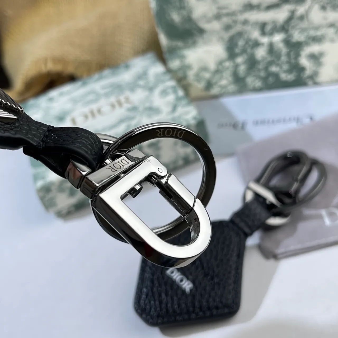 Dior Black Gray Leather Keychain Geometric D Motif Phone Case 13