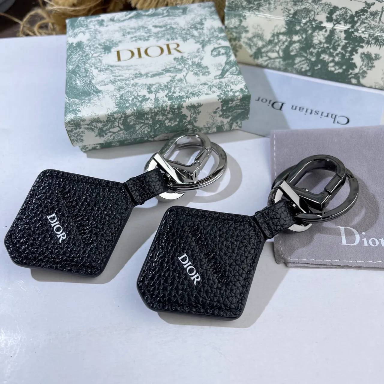 Dior Black Gray Leather Keychain Geometric D Motif Phone Case 14