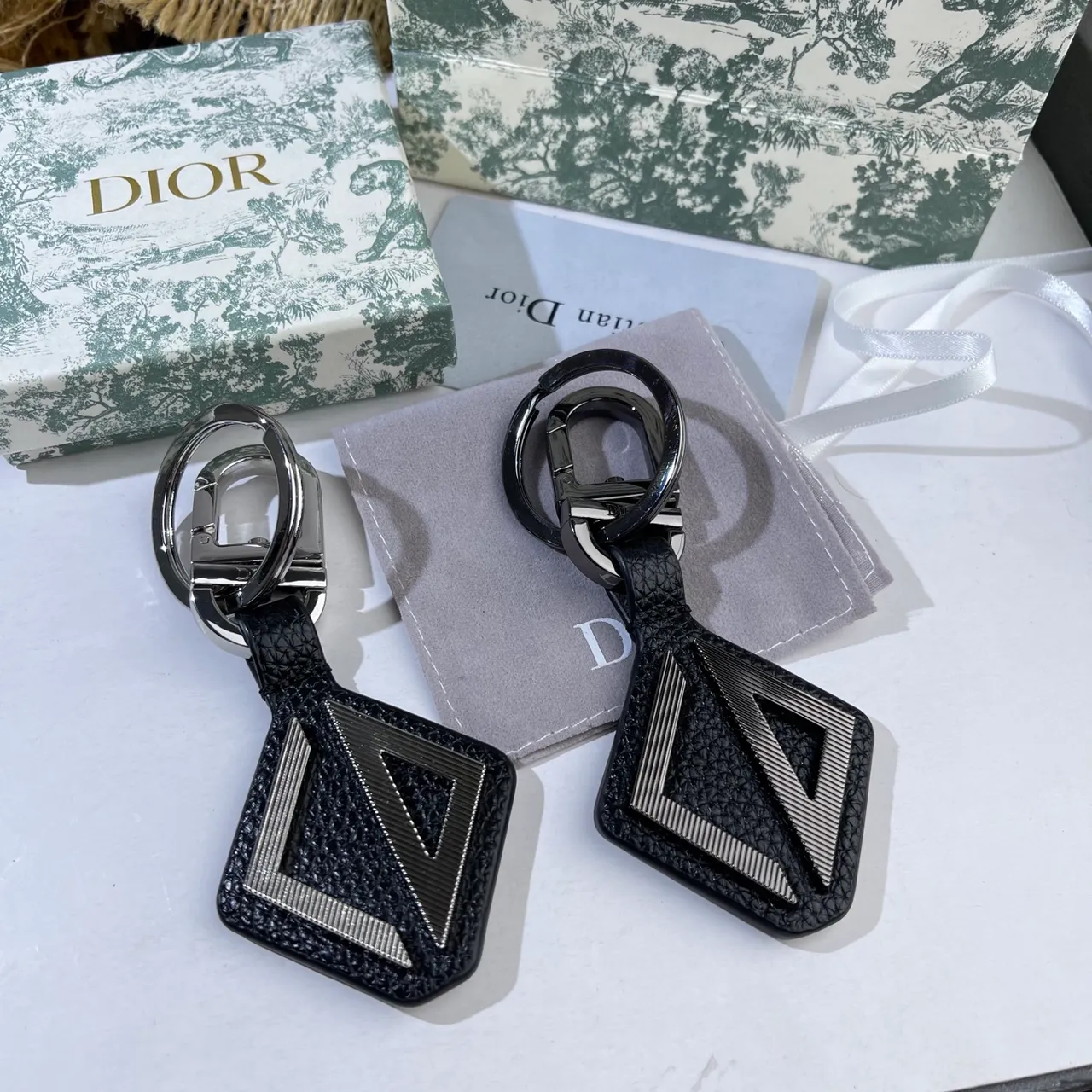 Dior Black Gray Leather Keychain Geometric D Motif Phone Case 15