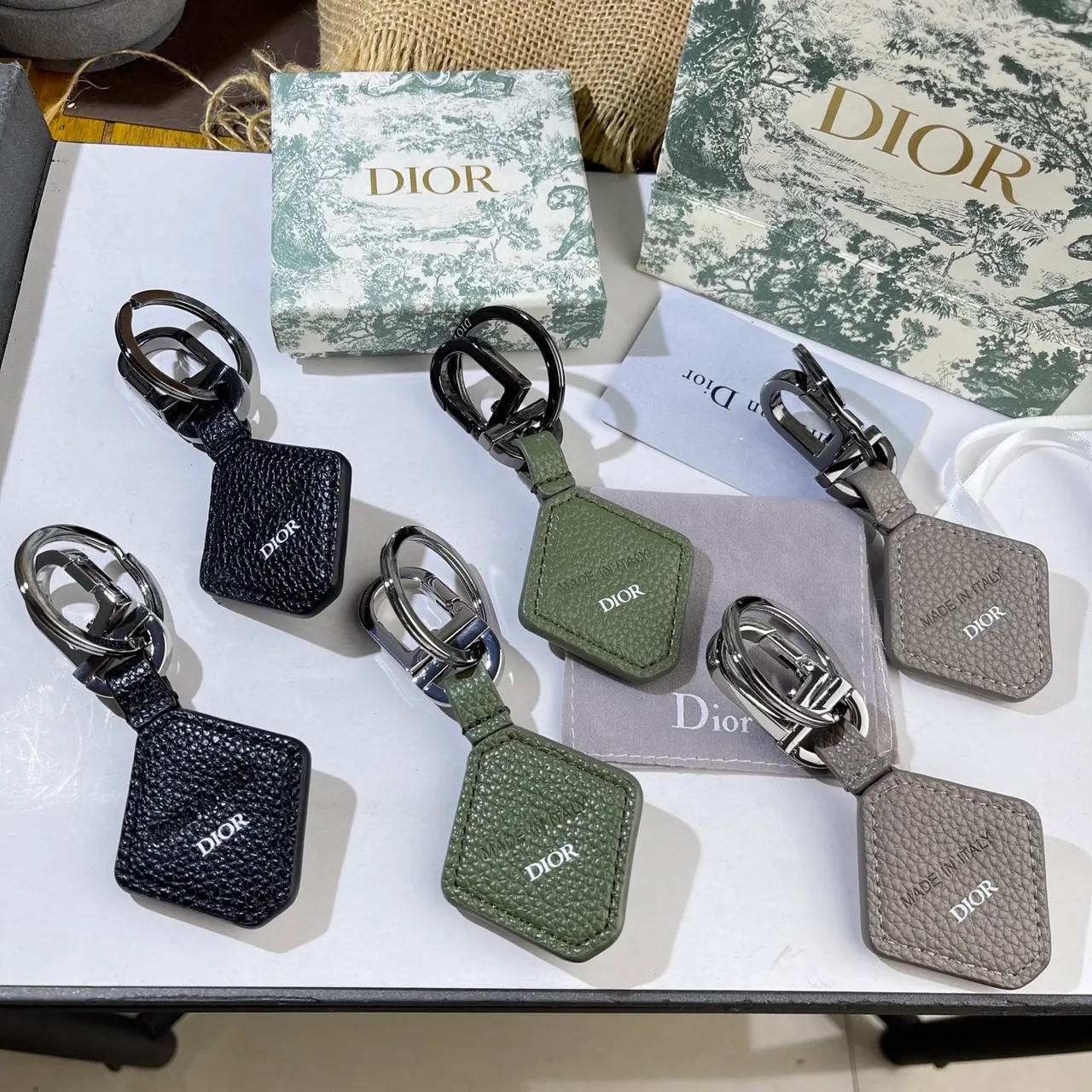 Dior Black Gray Leather Keychain Geometric D Motif Phone Case 16