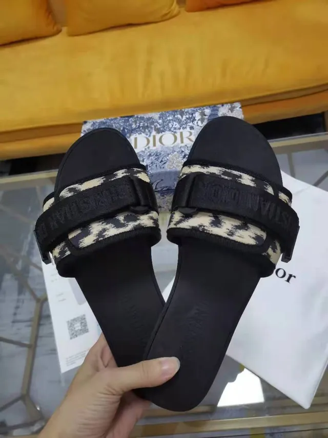 Dior Black Multicolor Leopard-Print Fabric Elastic Strap Slippers 5