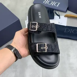 Dior काला चांदी डबल बकल ओब्लिक जैकार्ड पट्टियाँ सैंडल