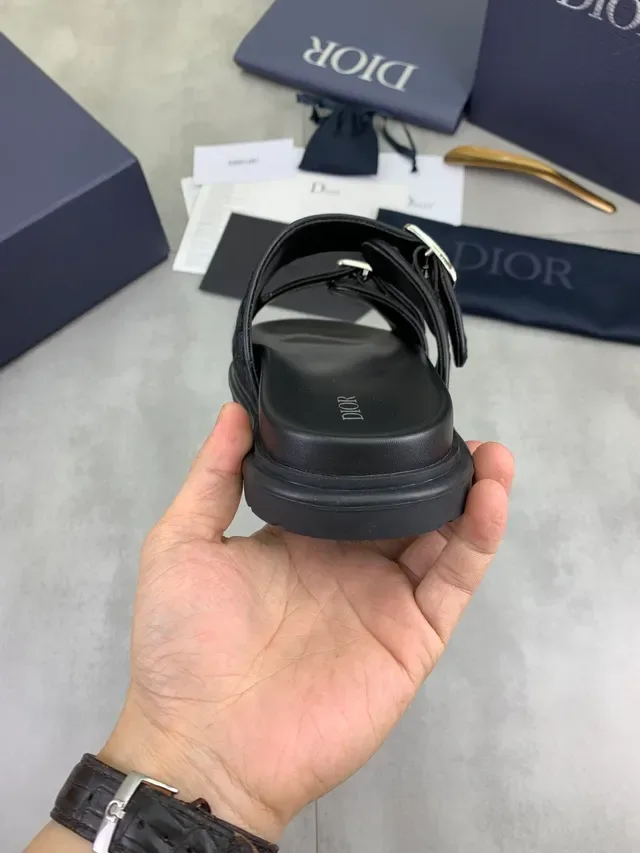 Dior Black Silver Double-Buckle Oblique Jacquard Straps Slippers 3