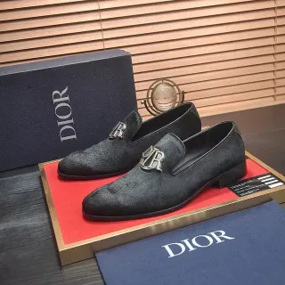Dior काला सिल्वर स्यूड टेक्स्चर्ड मेटल CD Logo लोफर