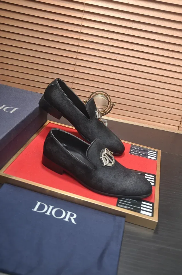 Dior Black Silver Suede-Textured Metal CD Logo Loafer 4