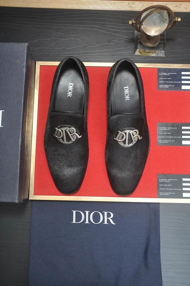 Dior Black Silver Suede-Textured Metal CD Logo Loafer 5