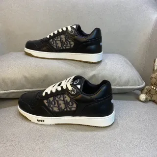 Dior Black White Monogram-Panelled Leather-and-Mesh Upper Lifestyle Sneakers