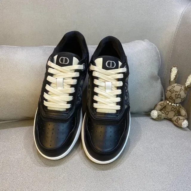 Dior Black White Monogram-Panelled Leather-and-Mesh Upper Lifestyle Sneakers 2