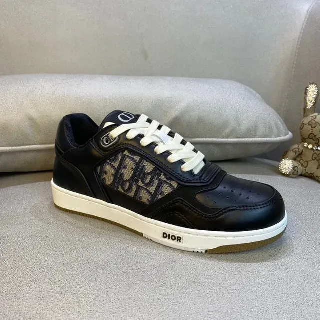 Dior Black White Monogram-Panelled Leather-and-Mesh Upper Lifestyle Sneakers 6