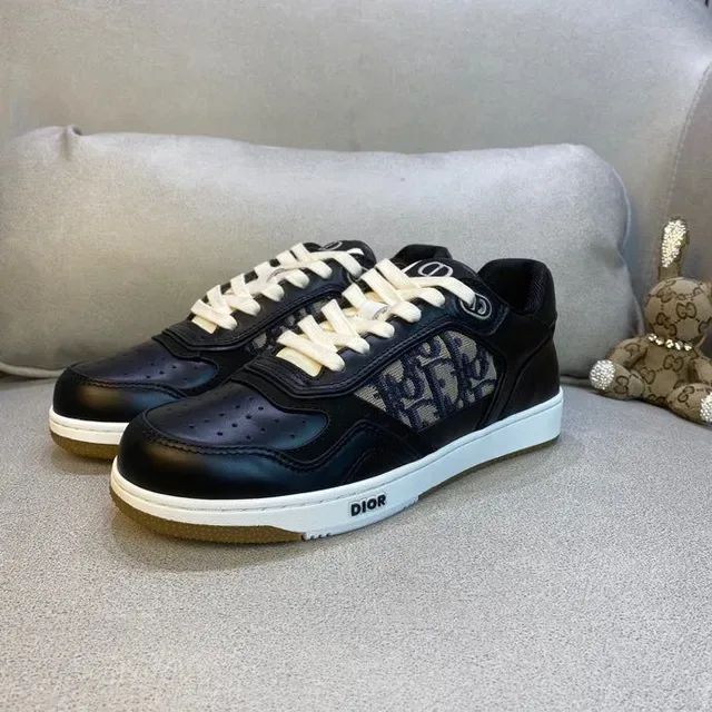 Dior Black White Monogram-Panelled Leather-and-Mesh Upper Lifestyle Sneakers 7