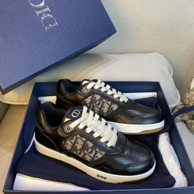 Dior Black White Monogram-Panelled Leather-and-Mesh Upper Lifestyle Sneakers 8