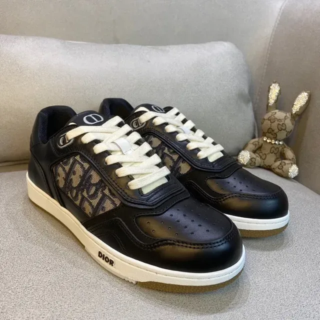 Dior Black White Monogram-Panelled Leather-and-Mesh Upper Lifestyle Sneakers 9