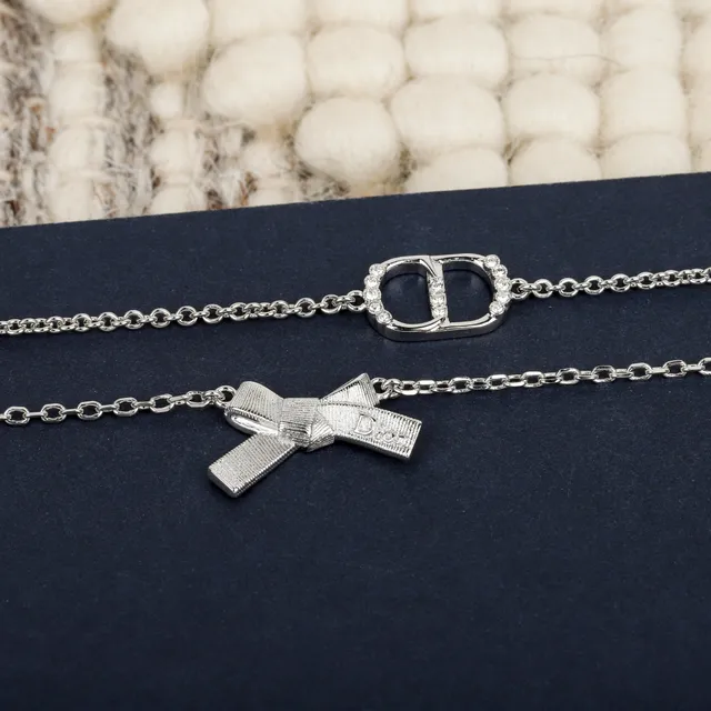 Dior Bow and CD Logo Double-Chain Necklace 4