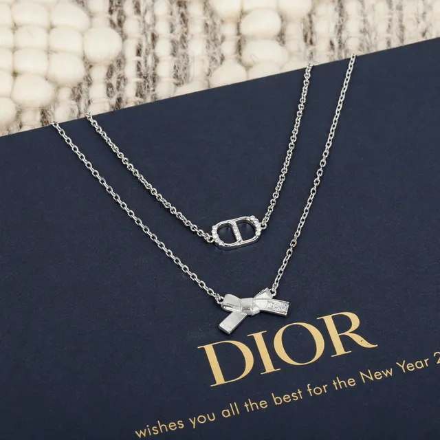 Dior Bow and CD Logo Double-Chain Necklace 5