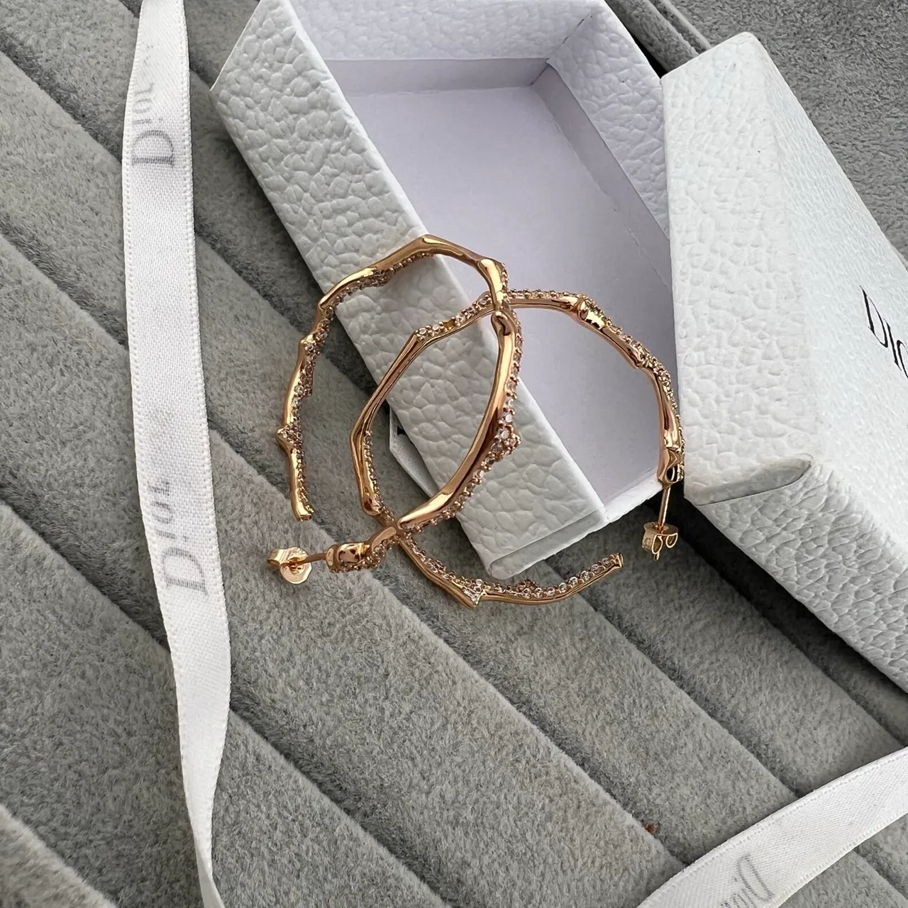 Dior Branch-Like Pavé Crystal Hoop Earrings 3
