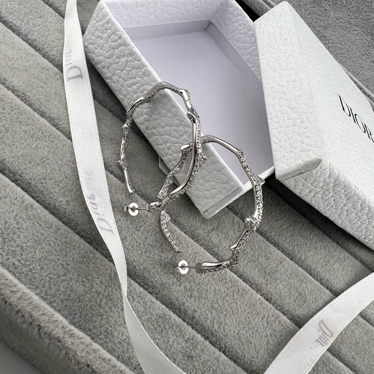 Dior Branch-Like Pavé Crystal Hoop Earrings 4