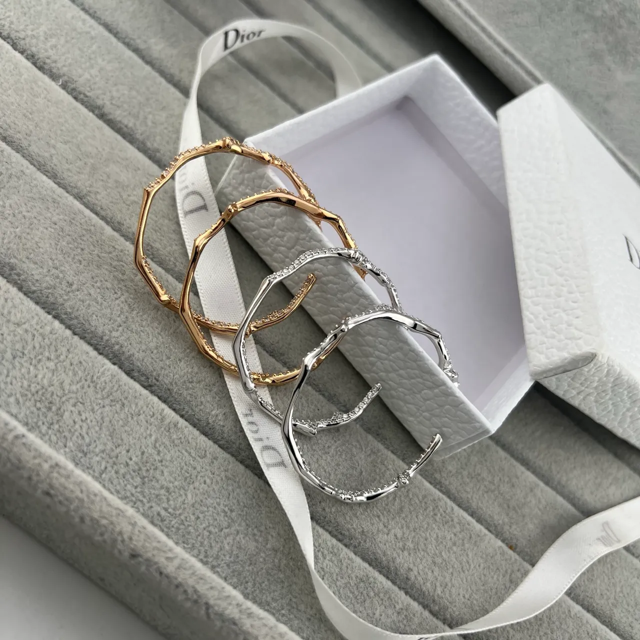 Dior Branch-Like Pavé Crystal Hoop Earrings 5