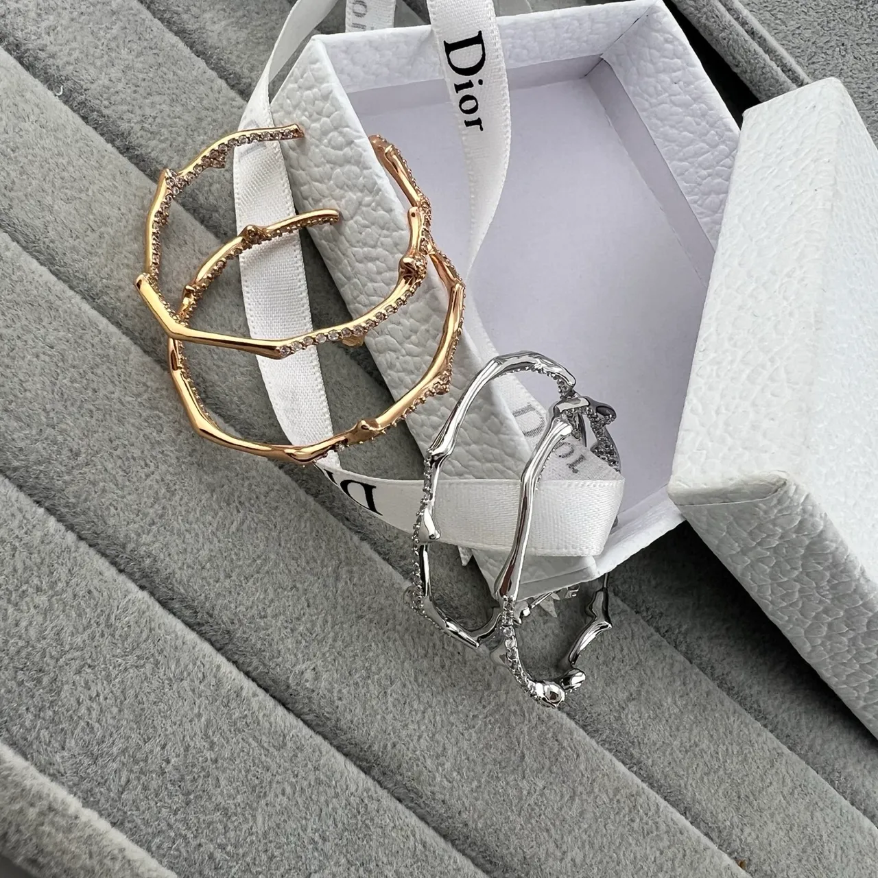Dior Branch-Like Pavé Crystal Hoop Earrings 6