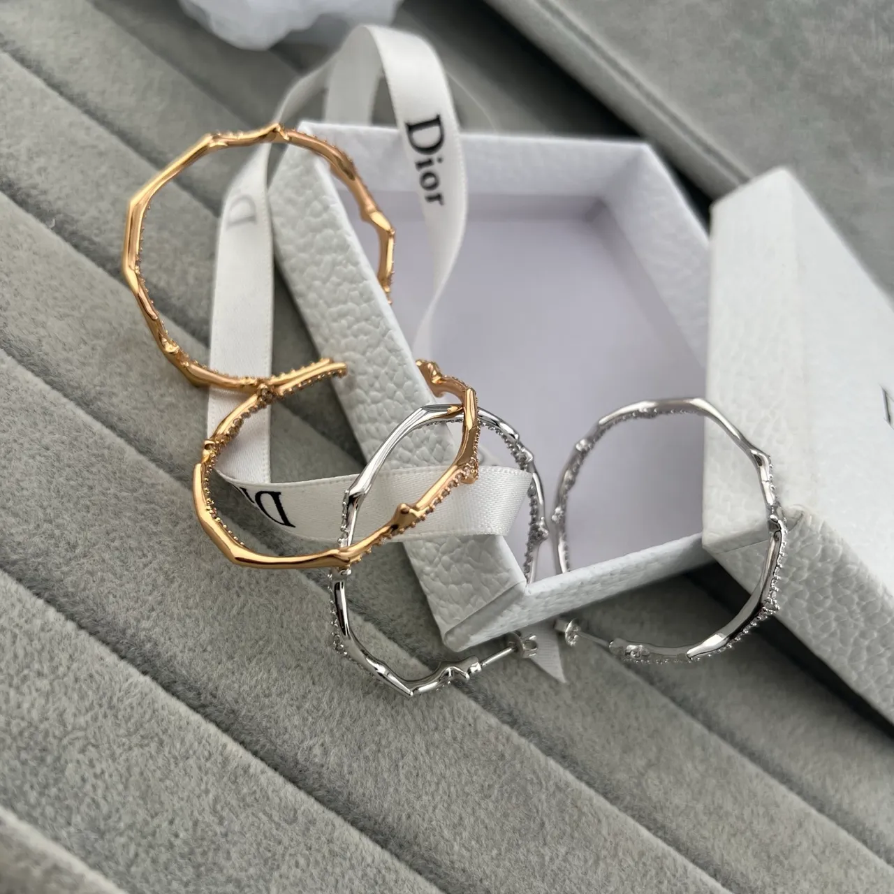 Dior Branch-Like Pavé Crystal Hoop Earrings 7