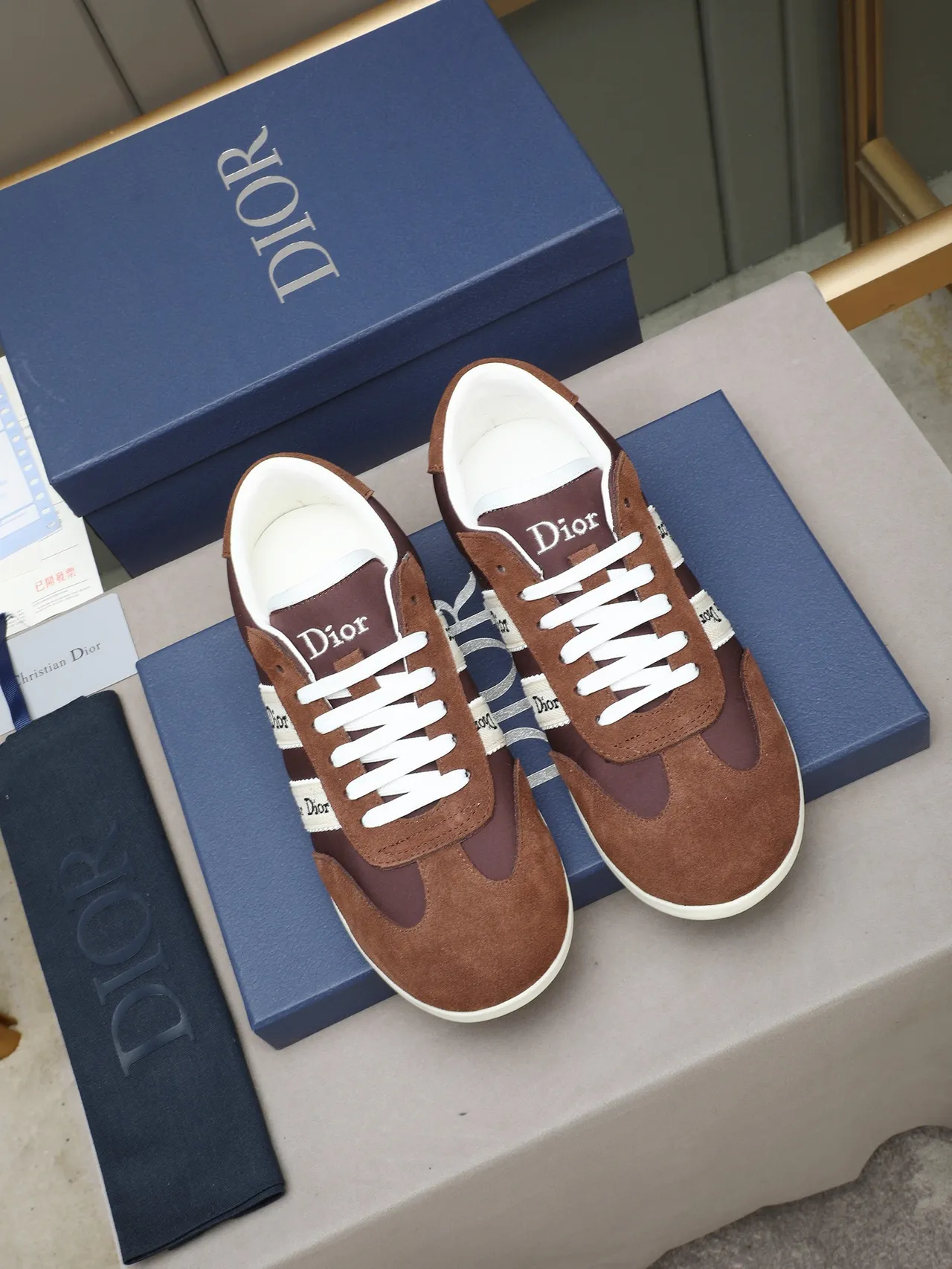 Dior Brown Beige Suede And Textile Upper Striped Side Bands Lifestyle Sneakers 2
