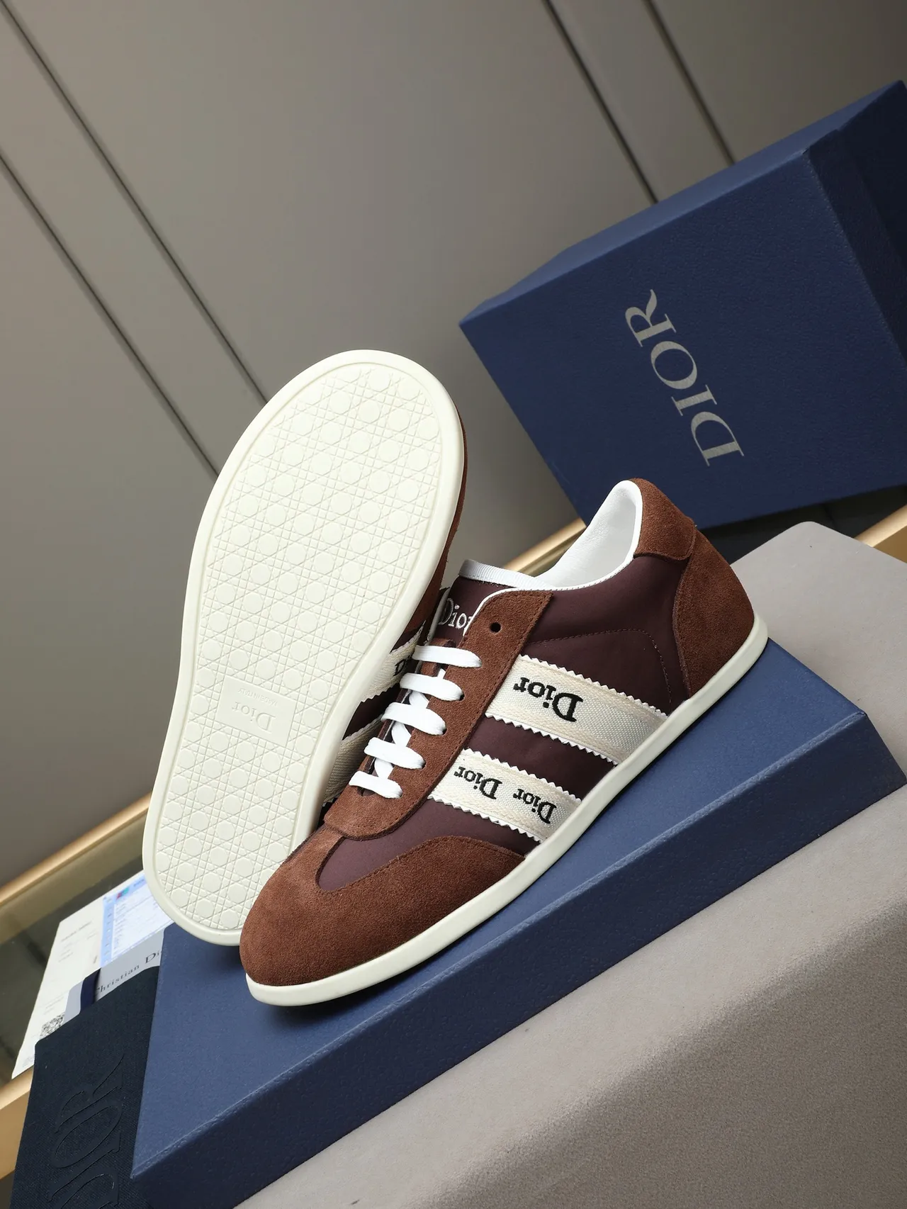 Dior Brown Beige Suede And Textile Upper Striped Side Bands Lifestyle Sneakers 4