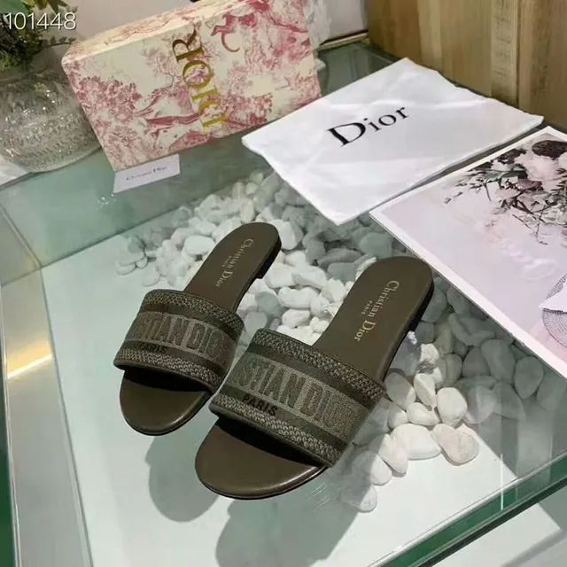Dior Brown Beige Woven Metallic Strap Embossed Branding Slippers 2