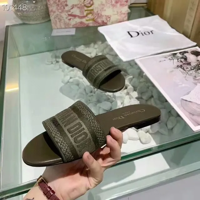 Dior Brown Beige Woven Metallic Strap Embossed Branding Slippers 5