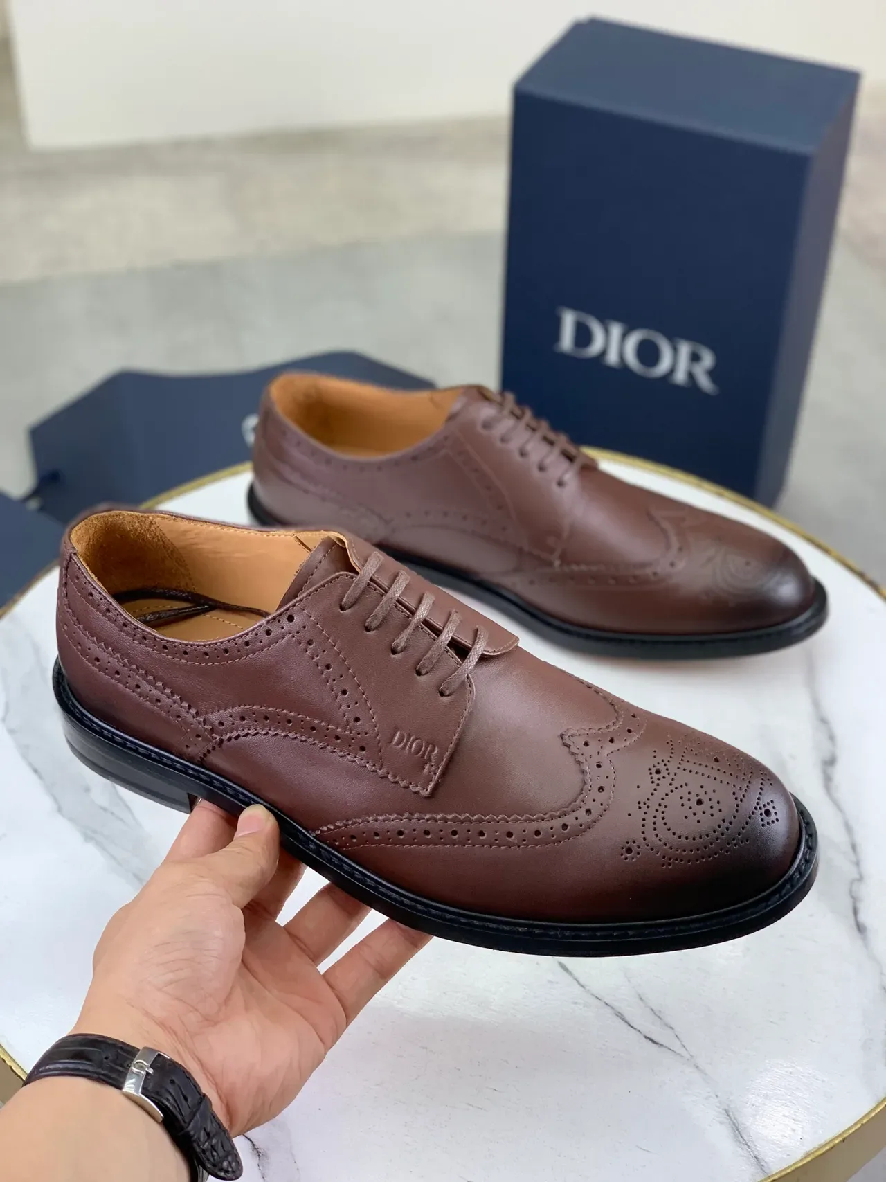Dior Brown Black Wingtip Lace-Up Oxford Construction Brogue 1