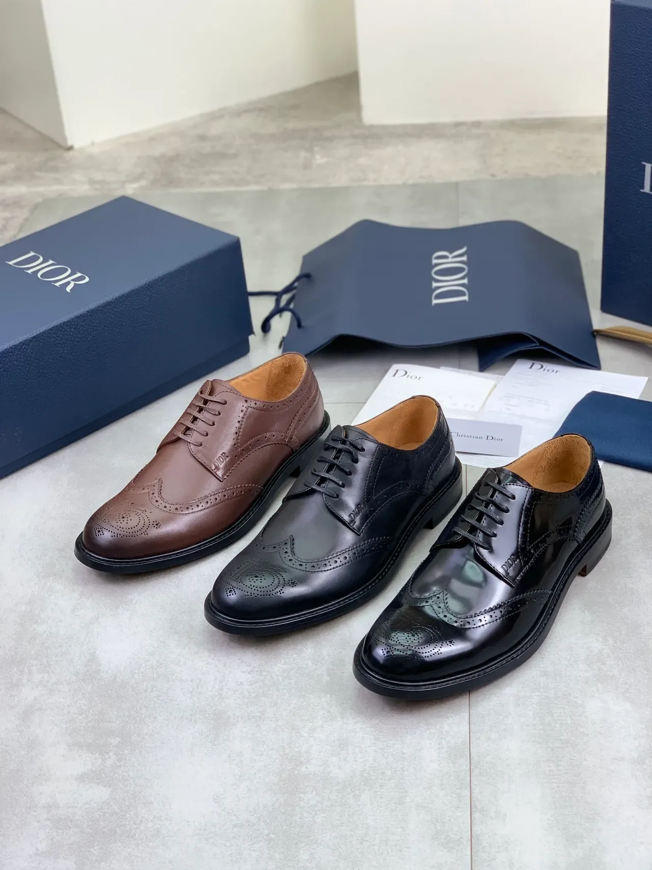 Dior Brown Black Wingtip Lace-Up Oxford Construction Brogue 2