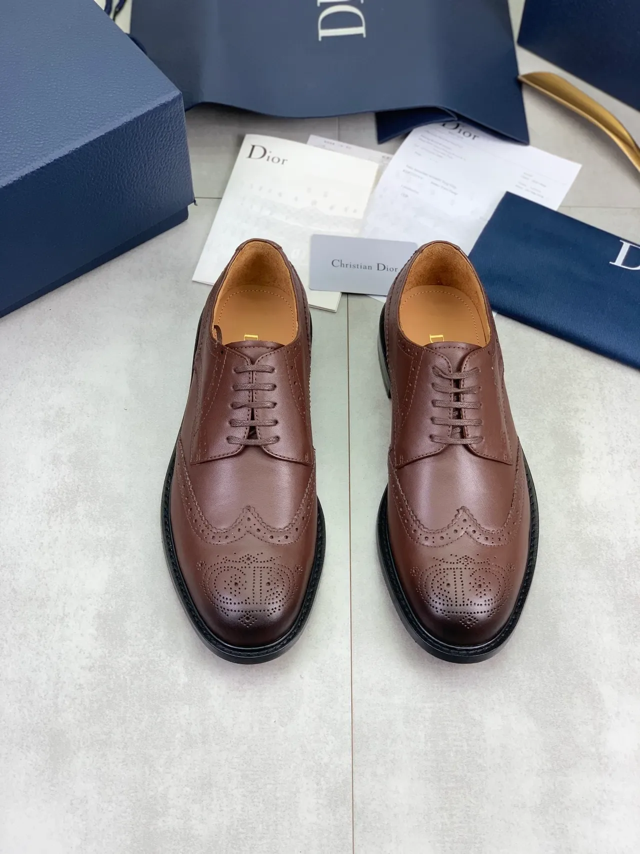 Dior Brown Black Wingtip Lace-Up Oxford Construction Brogue 5