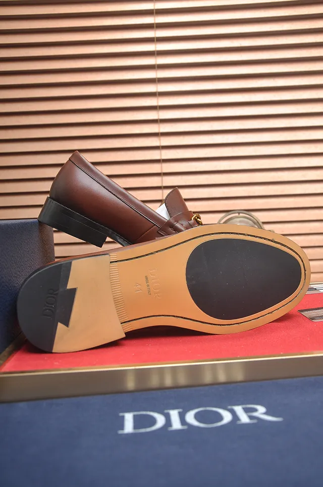 Dior Brown Gold Polished Leather Chain-Link Strap Loafer 3