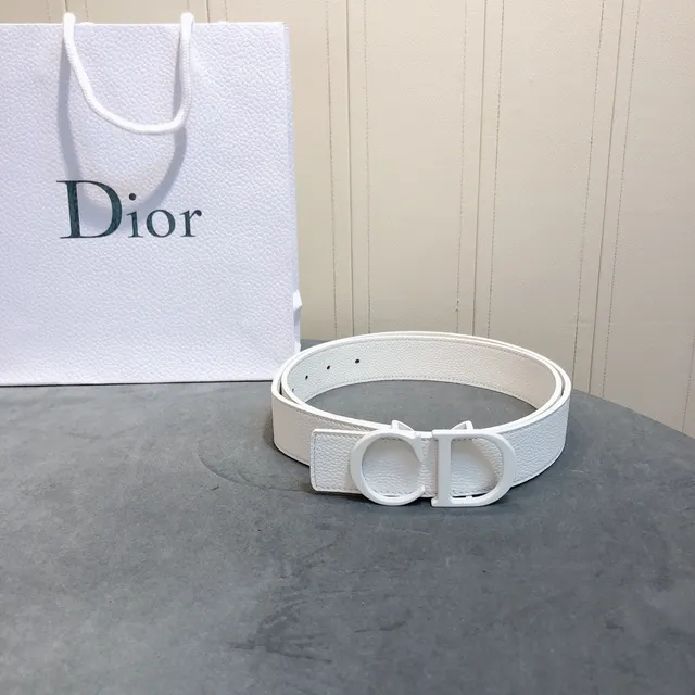 Dior CD Belt सफेद टेक्स्चर्ड चमड़े का बेल्ट 2