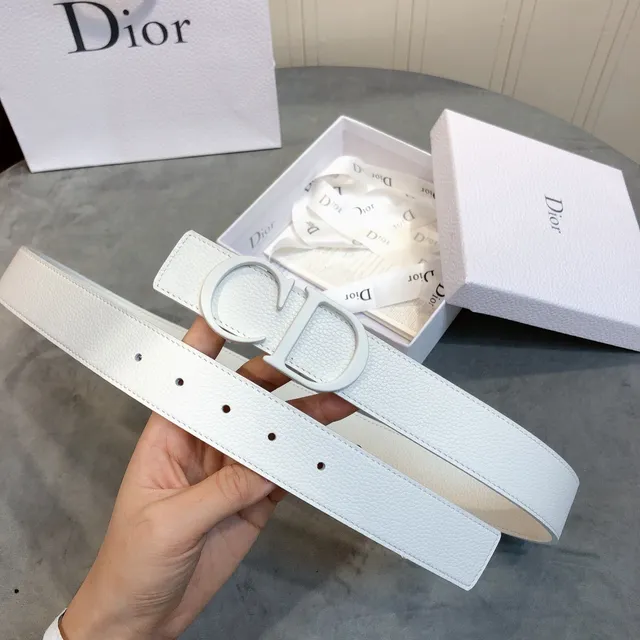 Dior CD Belt सफेद टेक्स्चर्ड चमड़े का बेल्ट 3