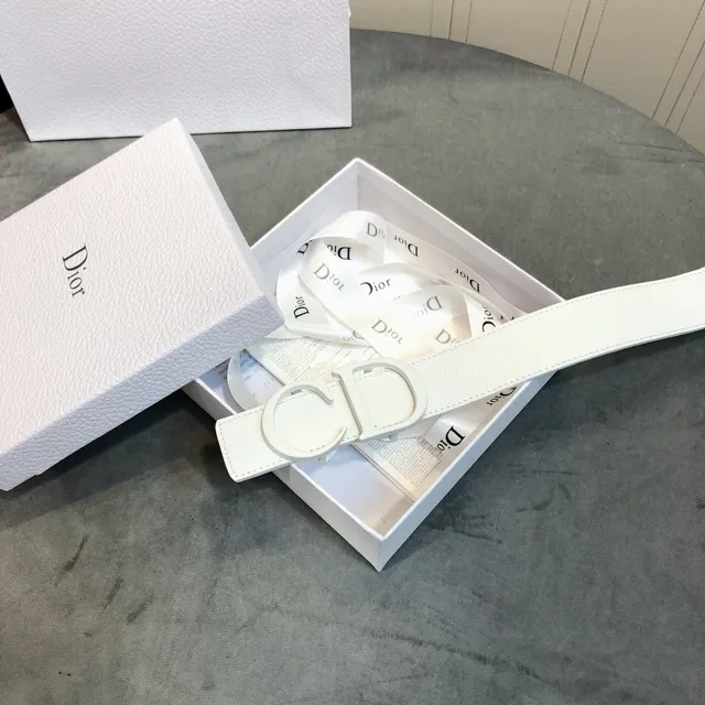 Dior CD Belt सफेद टेक्स्चर्ड चमड़े का बेल्ट 4