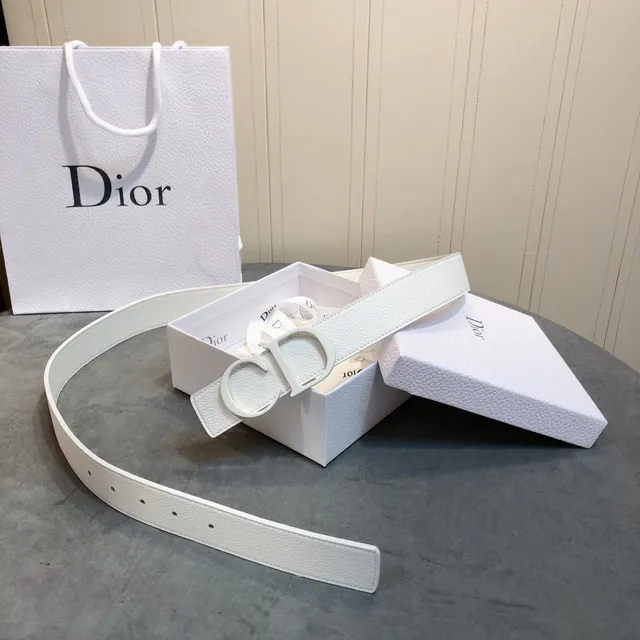 Dior CD Belt सफेद टेक्स्चर्ड चमड़े का बेल्ट 5