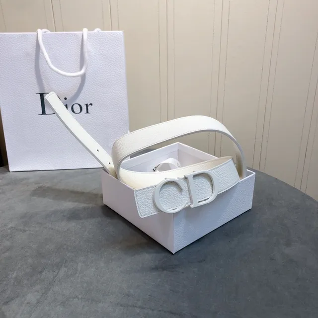 Dior CD Belt सफेद टेक्स्चर्ड चमड़े का बेल्ट 6