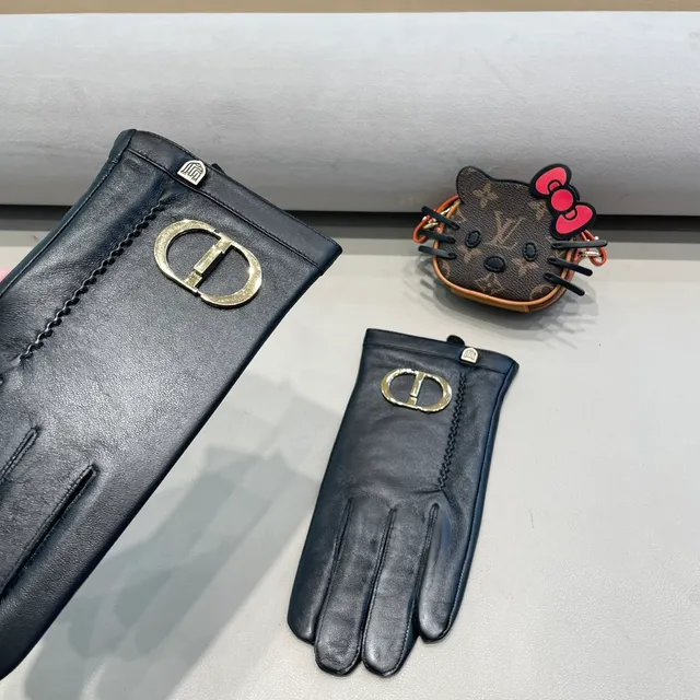 Dior CD-Buckle काली चमड़े की दस्ताने 3