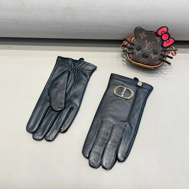 Dior CD-Buckle काली चमड़े की दस्ताने 4