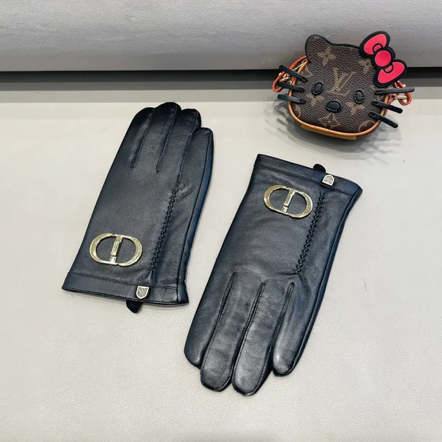 Dior CD-Buckle काली चमड़े की दस्ताने 5