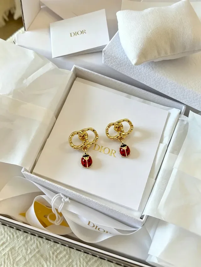 Dior CD Hoop Ladybug Charm Earrings 3