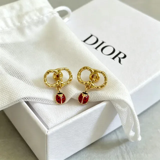 Dior CD Hoop Ladybug Charm Earrings 4