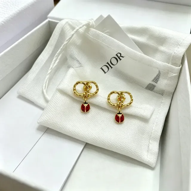 Dior CD Hoop Ladybug Charm Earrings 6