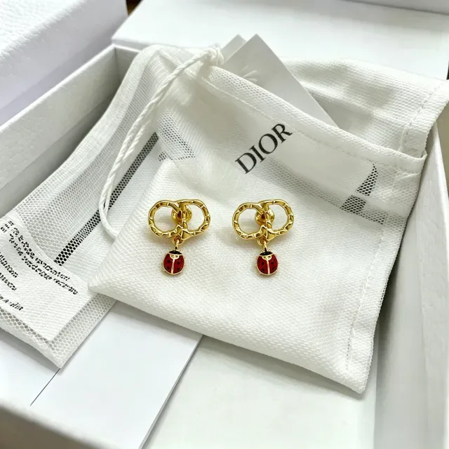 Dior CD Hoop Ladybug Charm Earrings 8