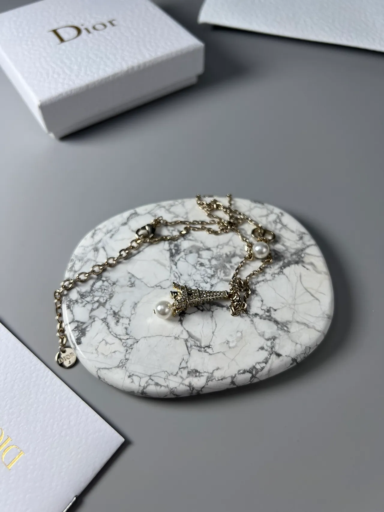 Dior Eiffel Tower Pearl Pendant Necklace 3