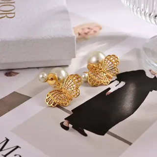 Dior Boucles d'oreilles à Filigrane Papillon en Perles