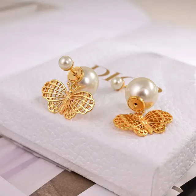 Dior Filigree Butterfly Pearl Stud Earrings 4