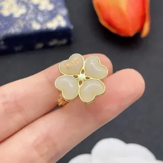 Dior Four-Heart Floral Motif Ivory and Gold Ring