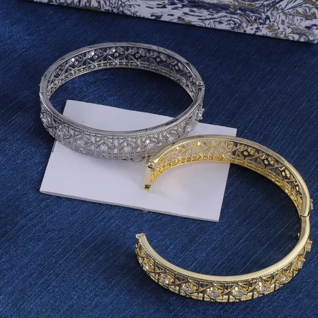Dior Geometric Lattice Crystal Hinged Bangle Bracelets 4