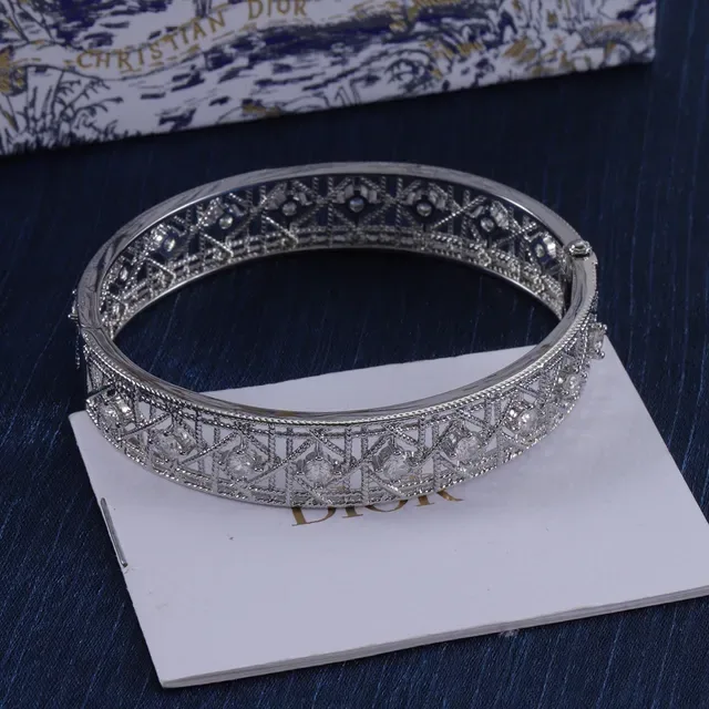 Dior Geometric Lattice Crystal Hinged Bangle Bracelets 5